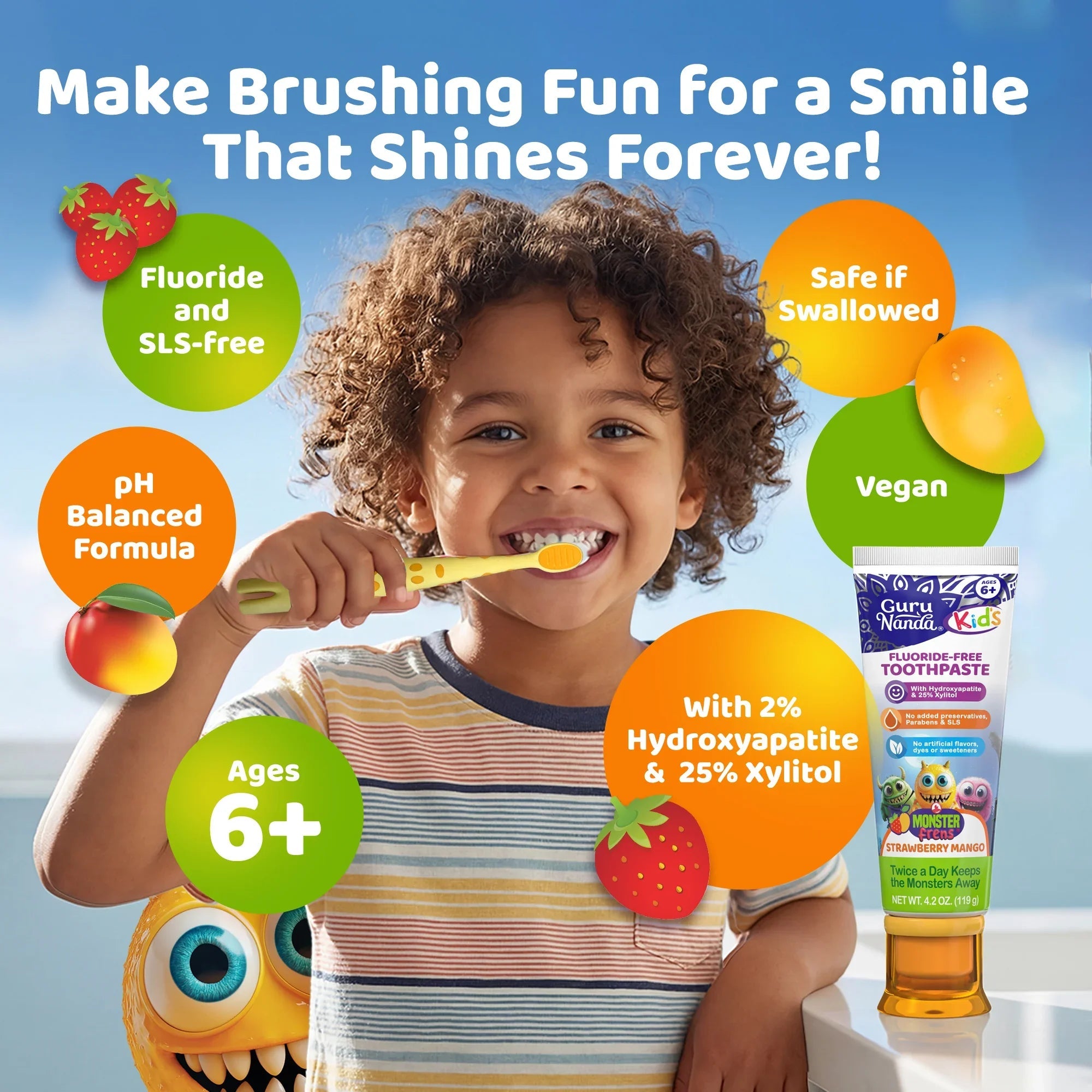 4.2 oz Kids Toothpaste with Xylitol & Hydroxyapatite, Strawberry Mango (12/Case)