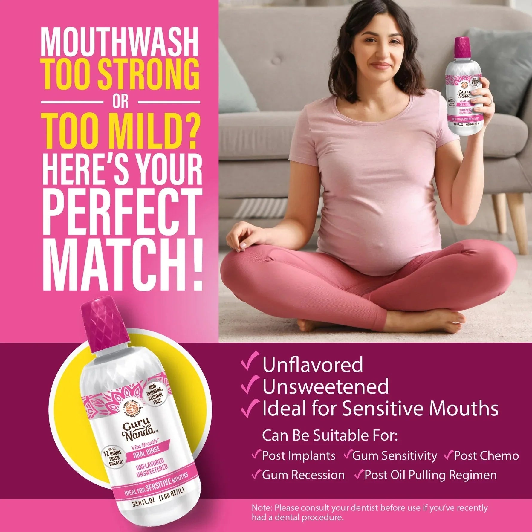 VITA BREATH, UNFLAVORED, SENSITIVE ORAL RINSE- 32 OZ (12/Case)