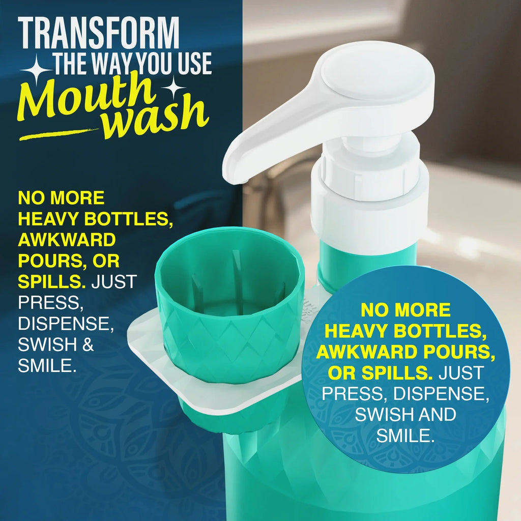 Mouthwash Dispenser Pump and Cup Holder for 16oz & 1L - Professional