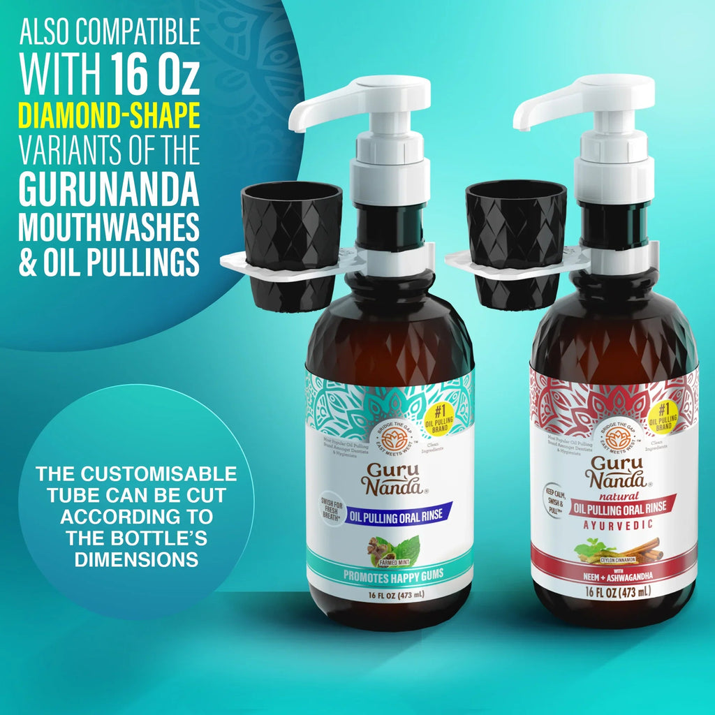Mouthwash Dispenser Pump and Cup Holder for 16oz & 1L - Professional