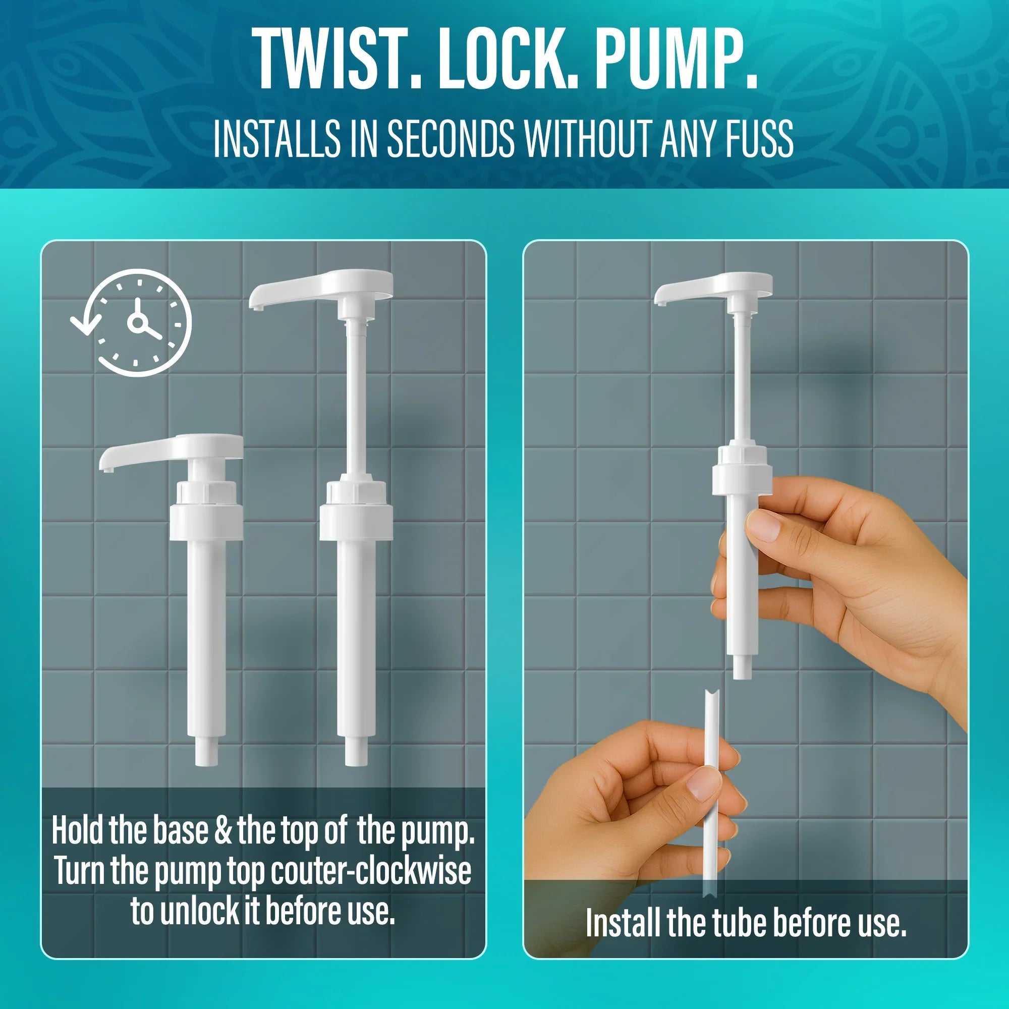 Mouthwash Dispenser Pump and Cup Holder for 16oz & 1L - Professional
