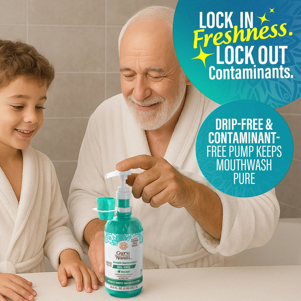 Mouthwash Dispenser Pump and Cup Holder for 16oz & 1L - Professional
