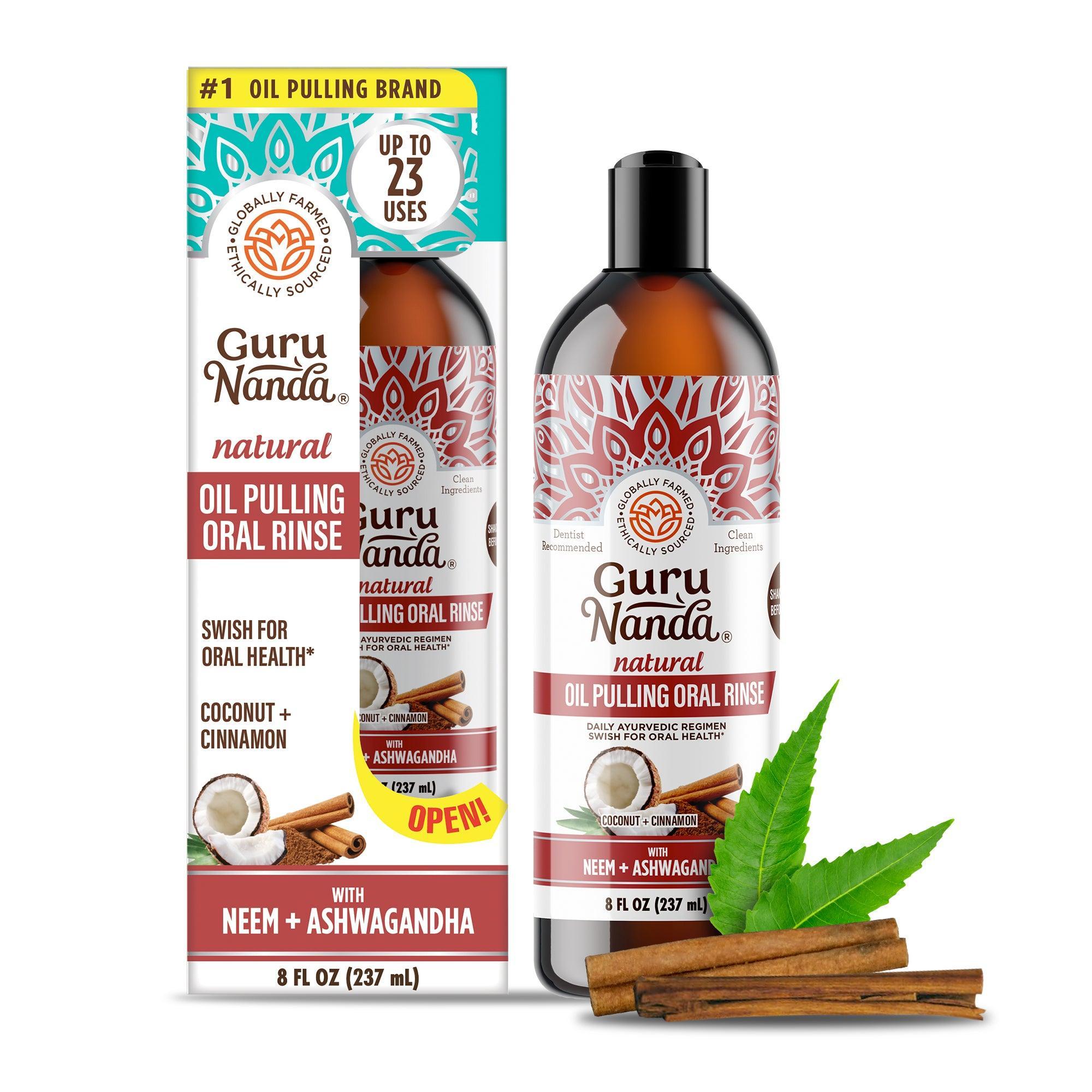 Coconut & Cinnamon Oil Pulling Flavor + Neem & Ashwagandha - 8 oz (12 Pack) - GuruNanda