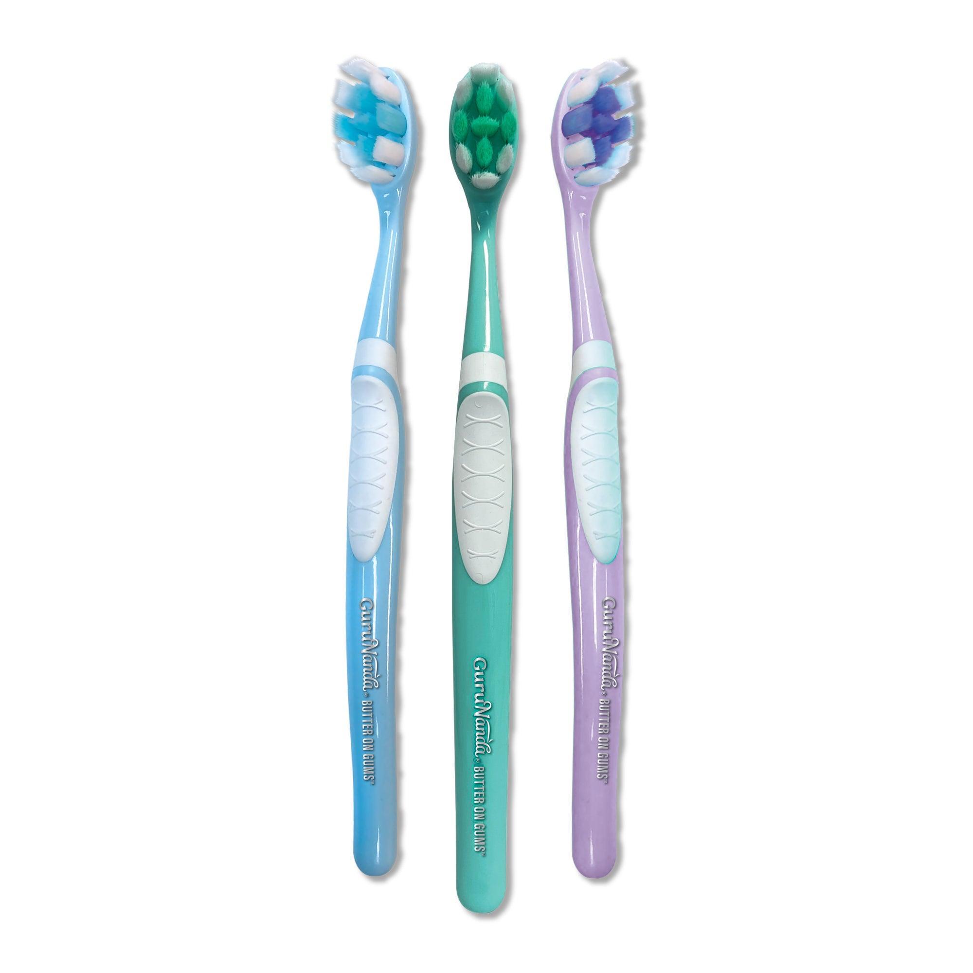 GuruNanda Butter on Gums, Softex Bristles for Sensitive Teeth & Gums (200 pcs) - Assorted Colors (Teal, Blue, Lavender) - GuruNanda