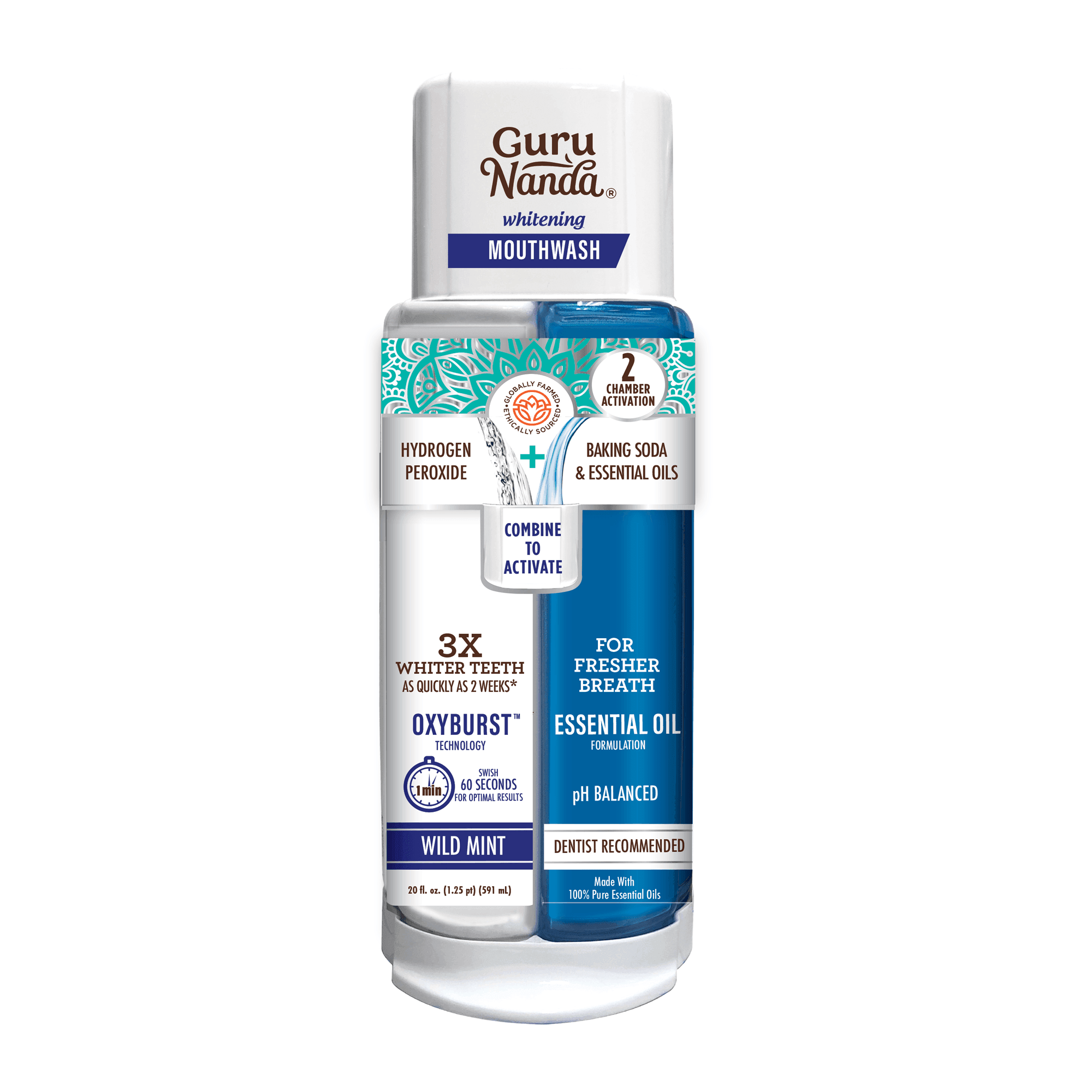 GuruNanda Dual Chamber Oxyburst Whitening Mouthwash (12-Pack) - GuruNanda