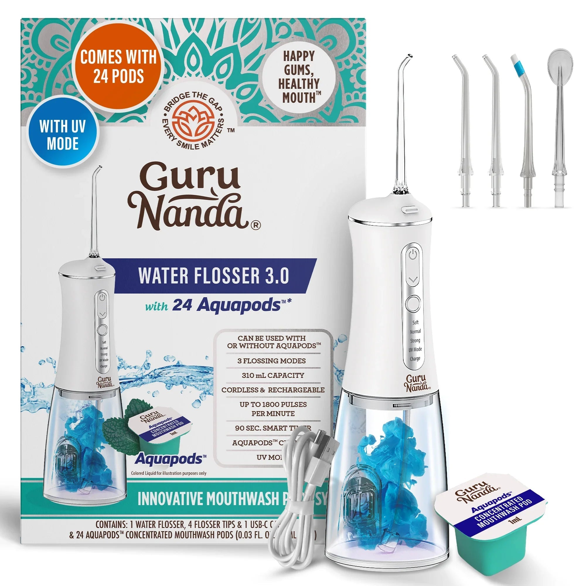ADULT WATER FLOSSER 3.0 WITH UV + 24 AQUAPODS (12/Case)